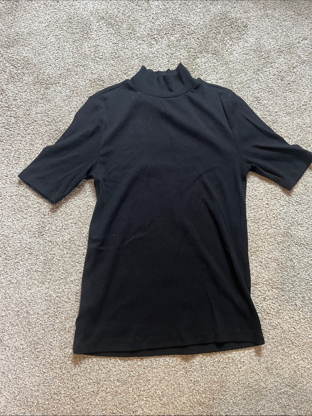 LOFT Black Short-Sleeve Mock Neck Top